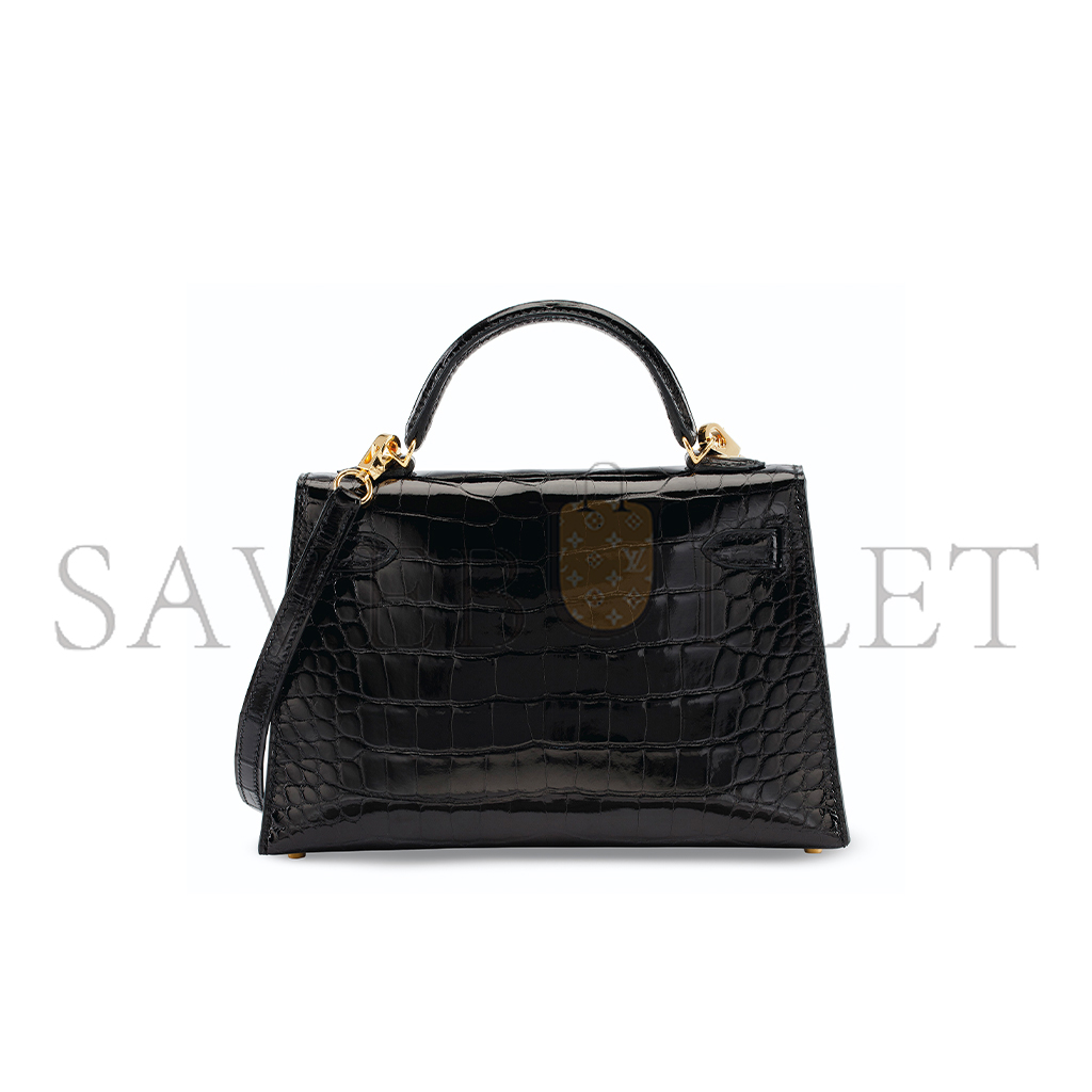H**mes master a shiny black alligator sellier mini kelly 20 ii with gold hardware (19*12*5.5cm)